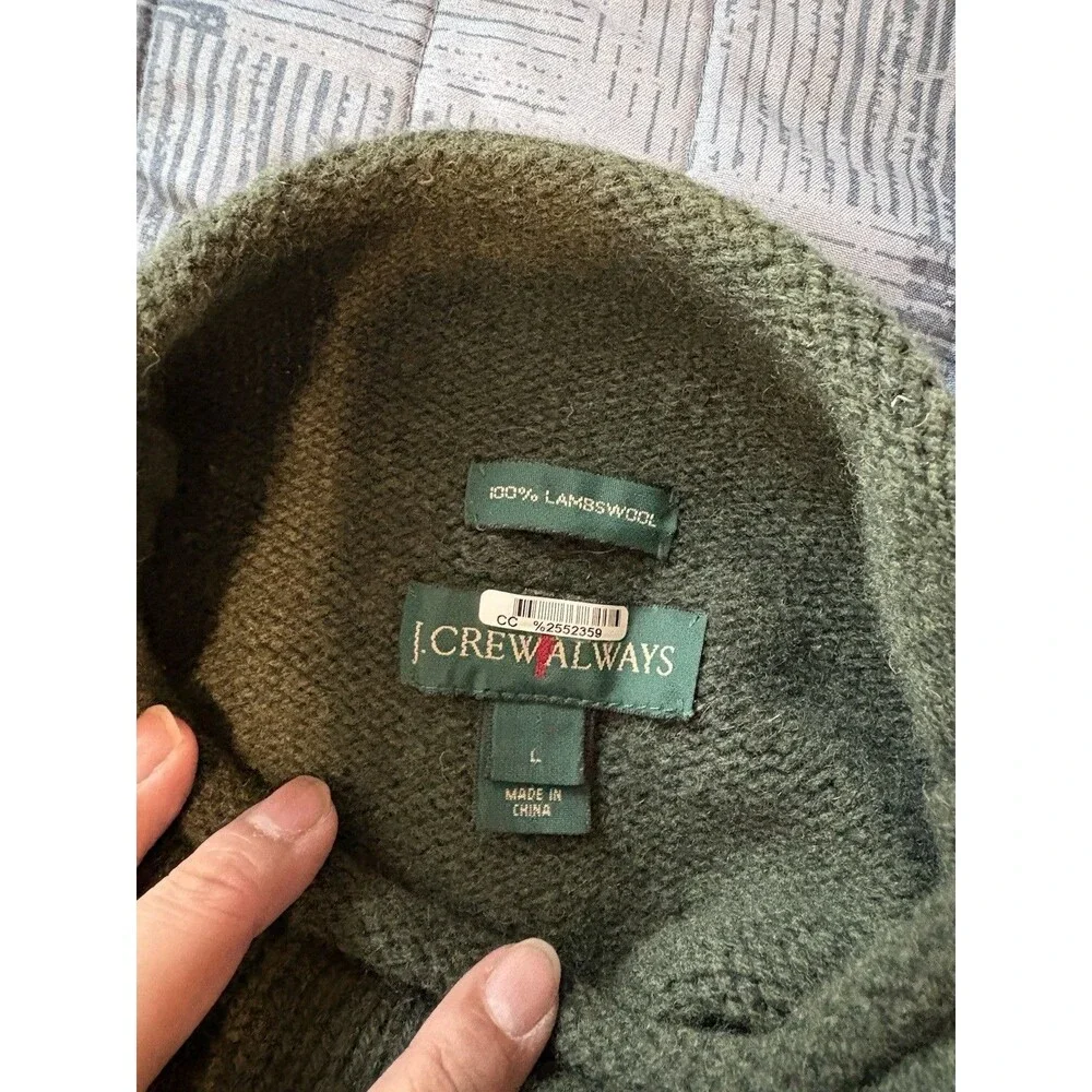 J. Crew Oarsman 100% Lambswool Mens Rollneck Sweater Size Large Fisherman Green